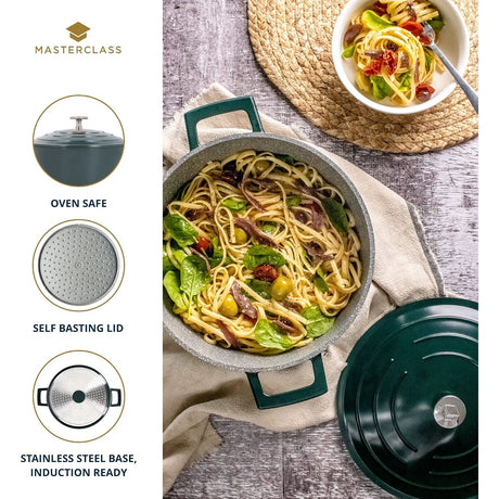 Masterclass Hunters Green Cast Aluminium 4L Round Casserole Dish