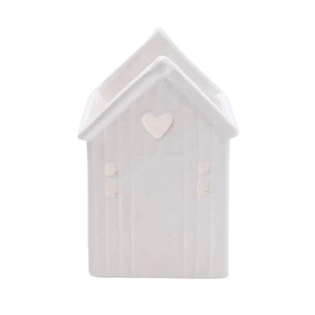Beach Hut Ceramic Tealight Holder in white - Home Deco London