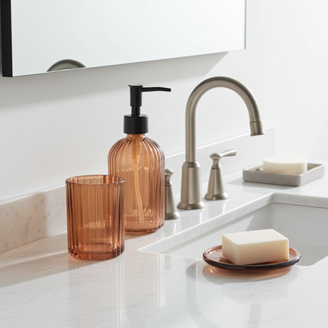 Amber 3-Piece Glass Bathroom Accessory Set - Home Deco London