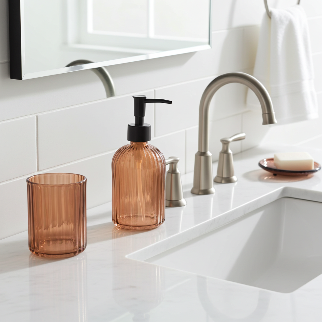 Amber 3-Piece Glass Bathroom Accessory Set - Home Deco London