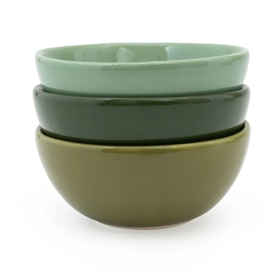 Close-up of the ceramic dipping bowls set, showcasing the rustic olive design and glossy finish, perfect for condiments.