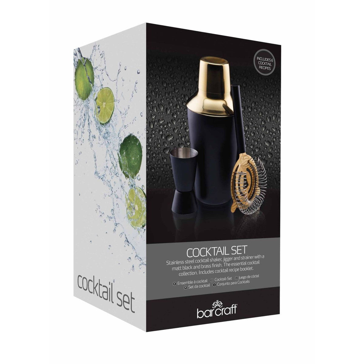 BarCraft 3 Piece Cocktail Making Set in Black and Gold - Home Deco London