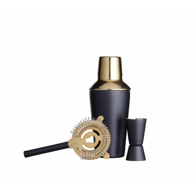 BarCraft 3 Piece Cocktail Making Set in Black and Gold - Home Deco London