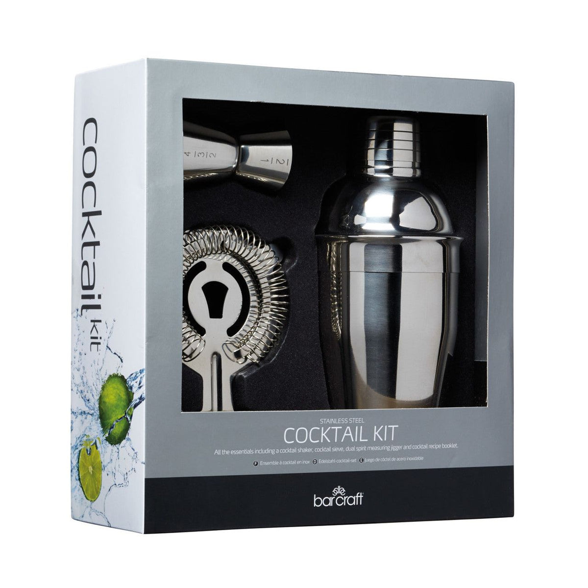 BarCraft 3 Piece Stainless Steel Cocktail Mixing Set Crome - Home Deco London