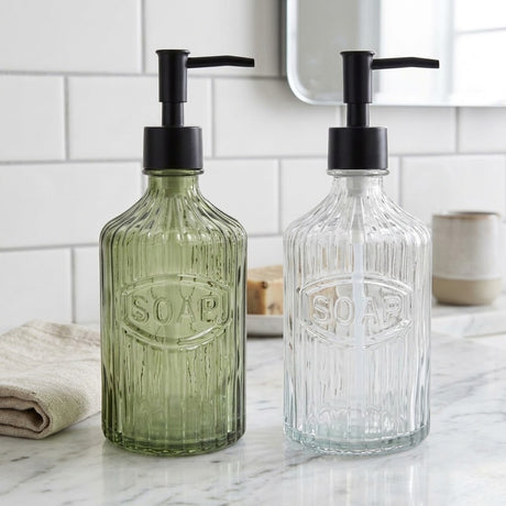 Olives Vintage Soap Dispenser Set of Two Transparent & Green - Home Deco London
