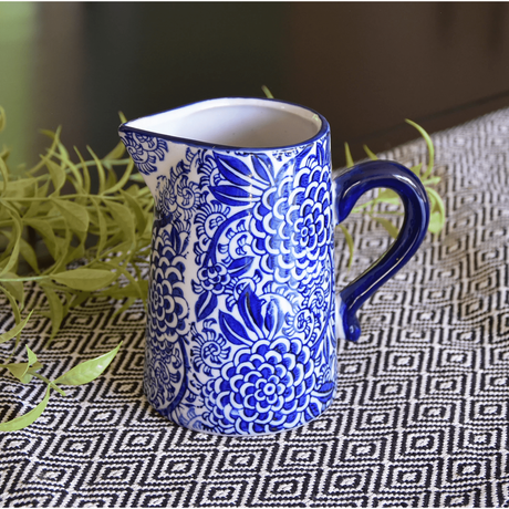 Sumatra Blue and White Ceramic Hand-Painted Jug 14cm - Home Deco London