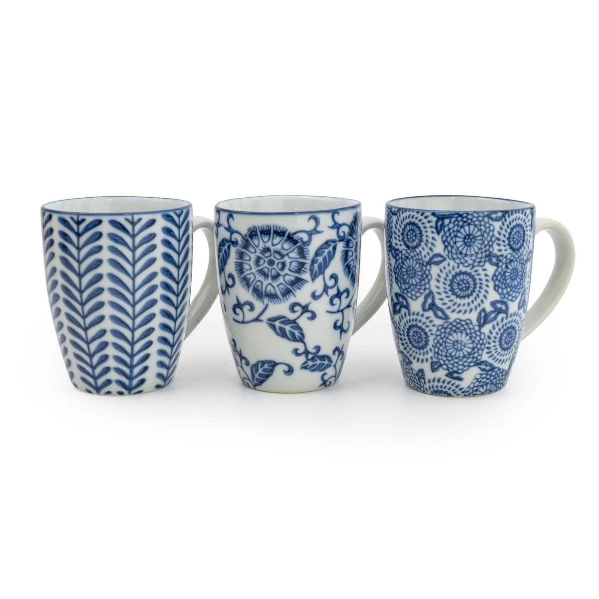 Sumatra Assorted Designs Blue And White Mugs Set Of 3 - Home Deco London
