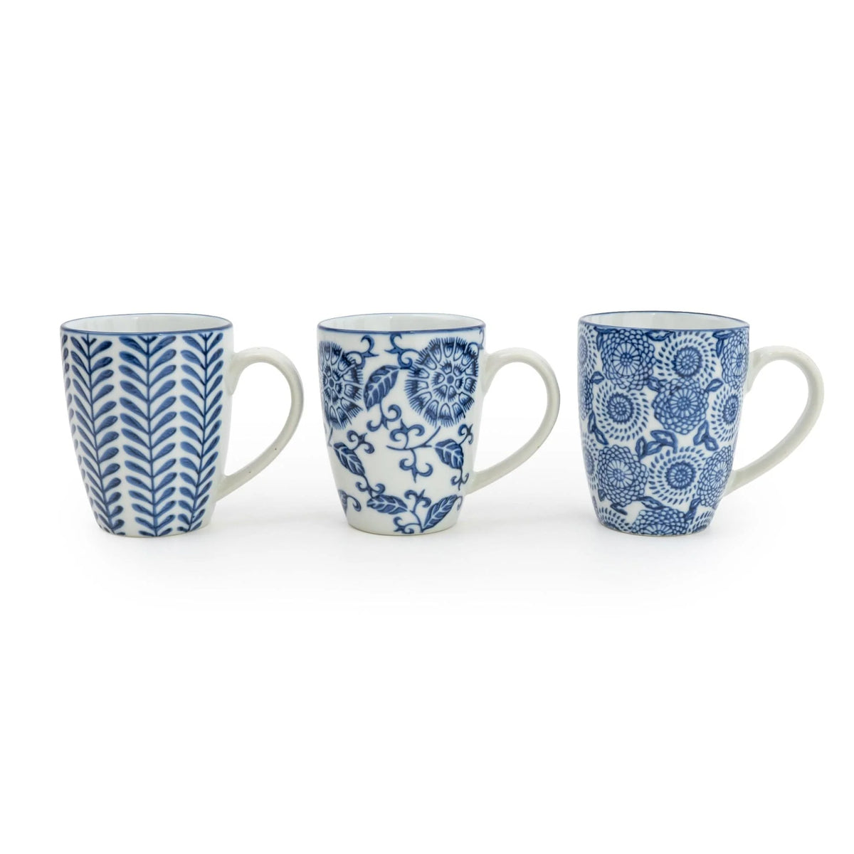 Sumatra Assorted Designs Blue And White Mugs Set Of 3 - Home Deco London