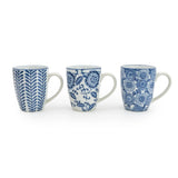 Sumatra Assorted Designs Blue And White Mugs Set Of 3 - Home Deco London
