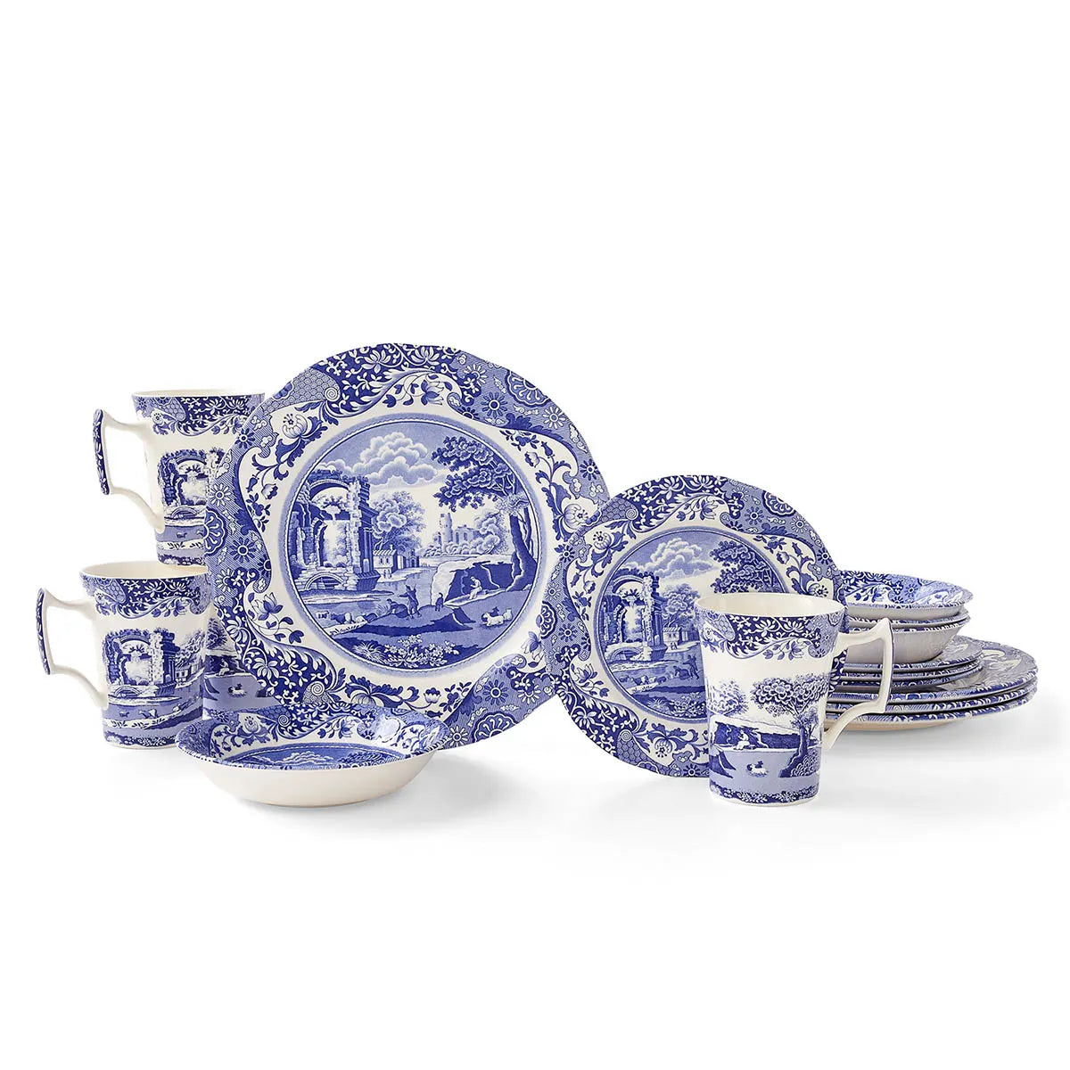 Spode Blue Italian Dinner Set - 12 Piece Tableware Set - Home Deco London