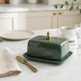 Historic Royal Palaces Ceramic Butter Dish, Covered Butter Dish with Lid, Green