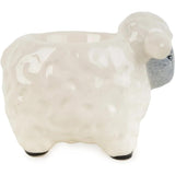 Two Julia Sheep Ceramic Egg Cups displayed together, highlighting their glossy finish and intricate details as ceramic sheep egg cups.