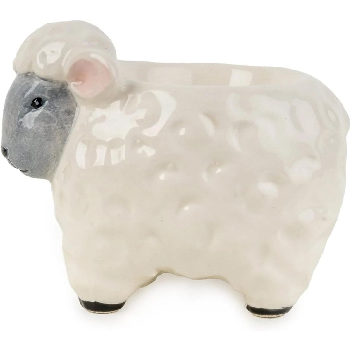 Julia Sheep Ceramic Set of 2 Egg Cups in rustic kitchen setting, serving as adorable ceramic sheep egg cups for stylish decor.