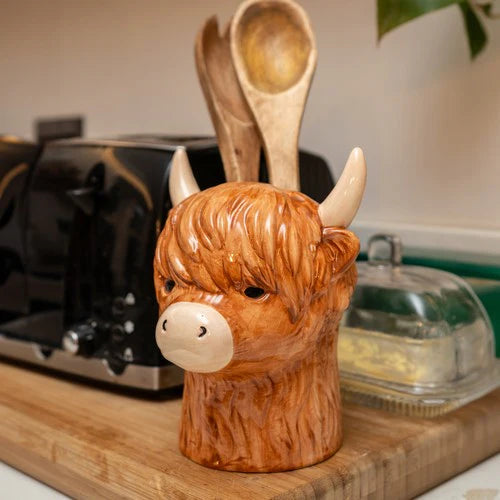 Highland Cow Ceramic Utensil Holder 3D - Home Deco London
