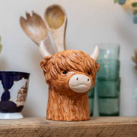 Highland Cow Ceramic Utensil Holder 3D - Home Deco London