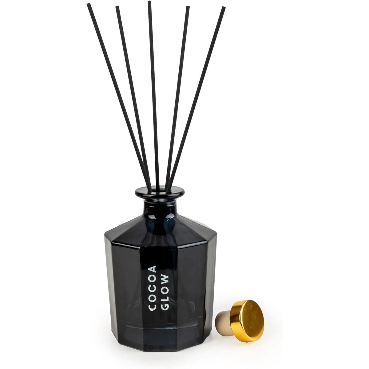 Cocoa Reed Diffuser Black Octagonal Glass Bottle 250ml - Home Deco London