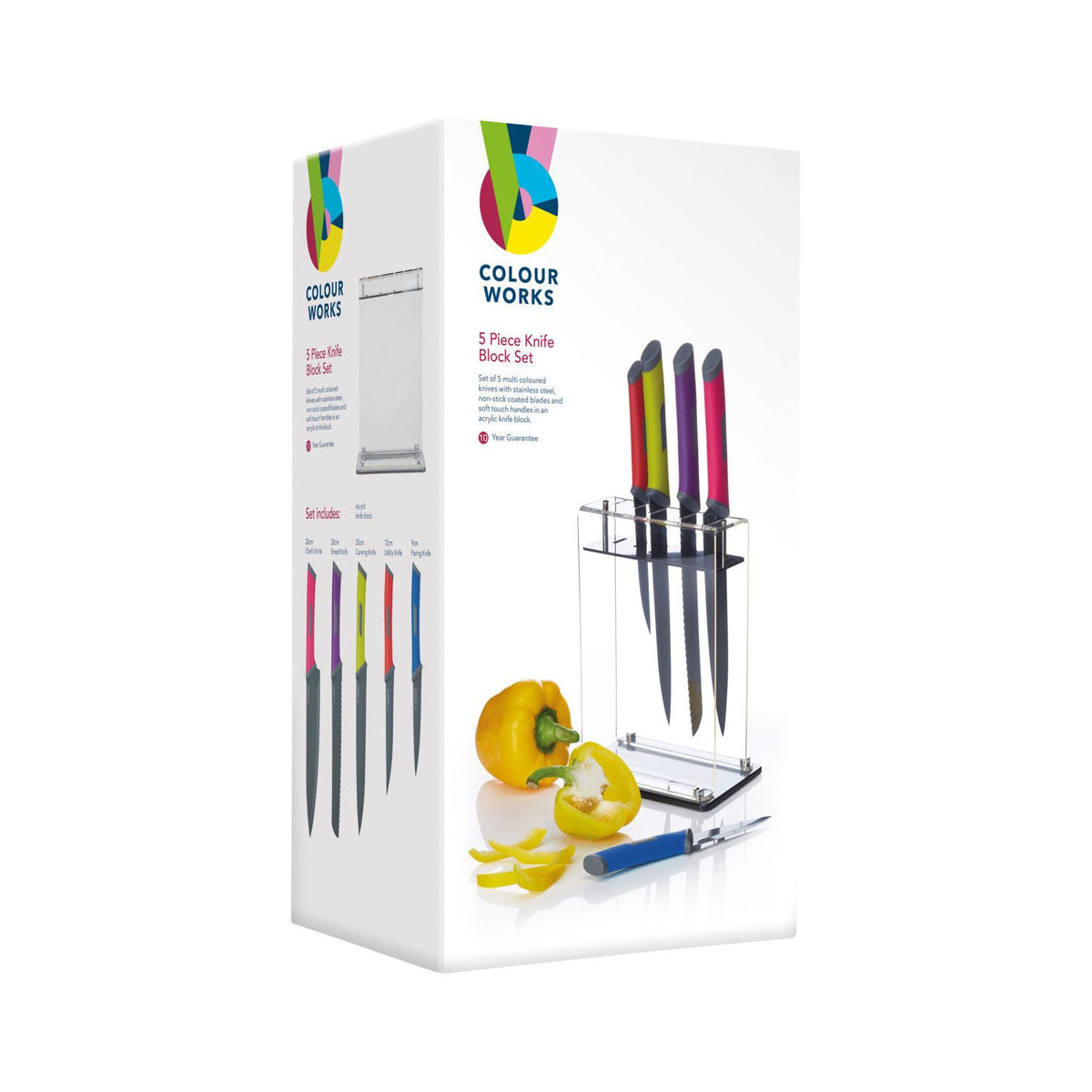 Colourworks 5 Piece Kitchen Knife Block Set - Home Deco London
