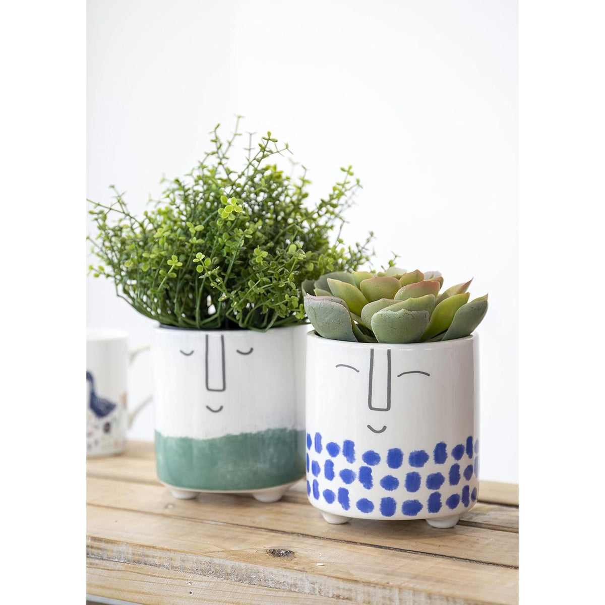 KitchenCraft Green Ombre Planter Smiley Face Pot Ceramic - Home Deco London