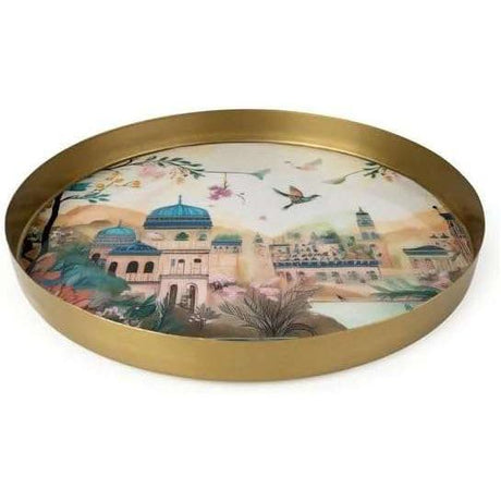 Round Silk Road Jhangye Round Decorative Metal Tray - Home Deco London