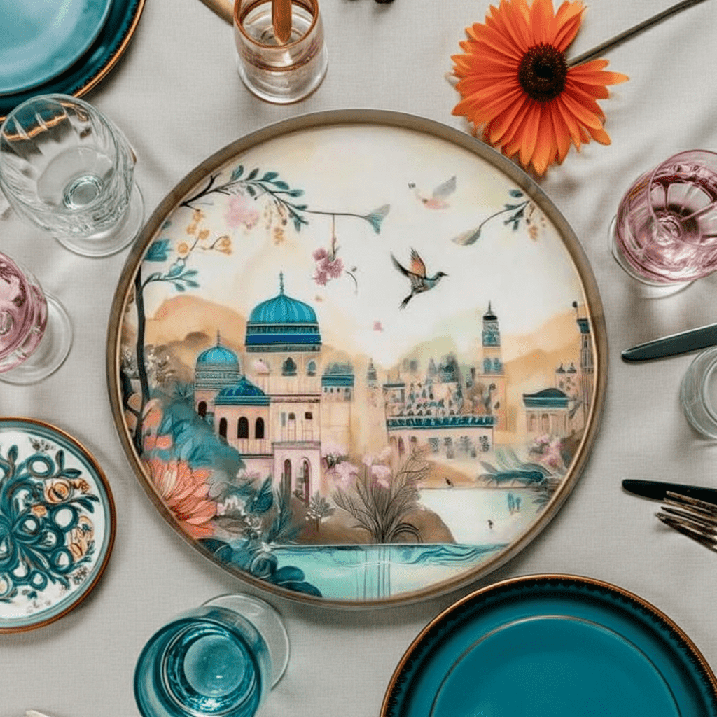 Round Silk Road Jhangye Round Decorative Metal Tray - Home Deco London