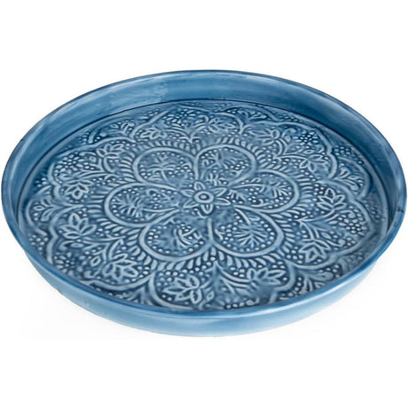 Enamel Tray in Light Deep Blue 32.5cm Embossed Enamel - Home Deco London