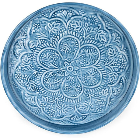 Enamel Tray in Light Deep Blue 32.5cm Embossed Enamel - Home Deco London