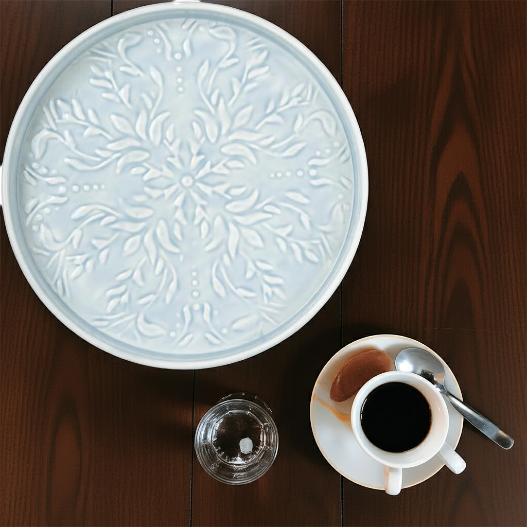Enamel Tray in Light Blue 32.5cm Embossed Enamel - Home Deco London