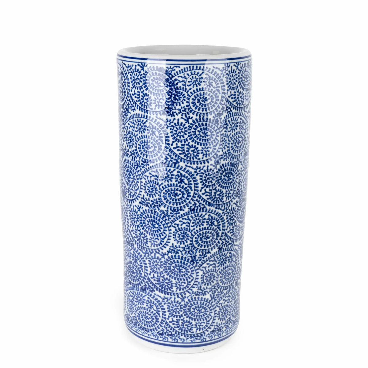 Sumatra Elegant 45cm Blue And White Cylinder Vase - Home Deco London