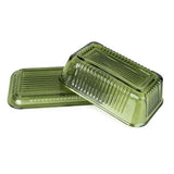 Vintage Ribbed Green Glass Butter Dish with Lid - Home Deco London