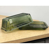 Vintage Ribbed Green Glass Butter Dish with Lid - Home Deco London