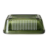 Vintage Ribbed Green Glass Butter Dish with Lid - Home Deco London