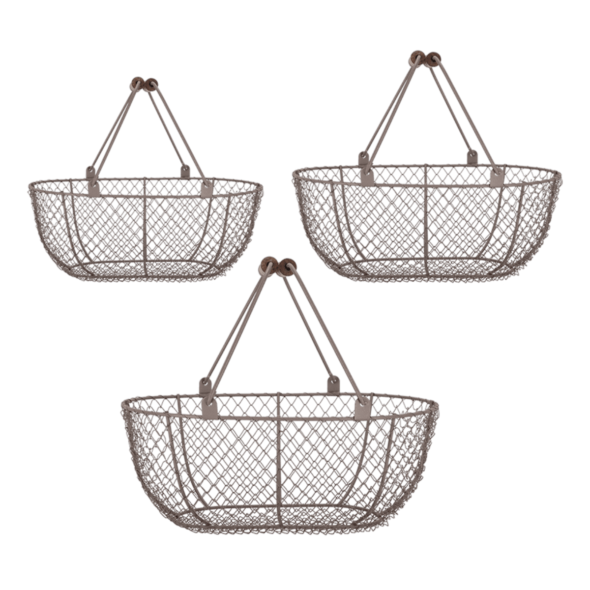Esschert Design Set of 3 Oval Wire Baskets with Wooden Handles - Home Deco London