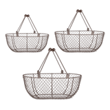 Esschert Design Set of 3 Oval Wire Baskets with Wooden Handles - Home Deco London