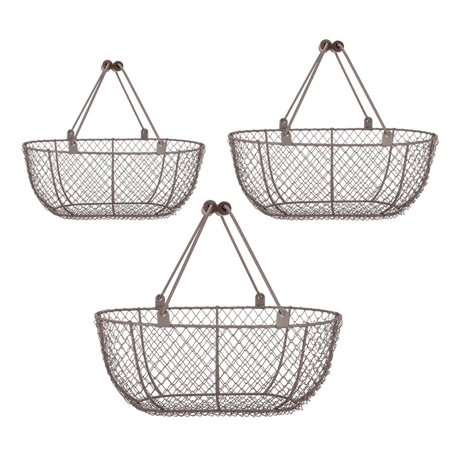 Esschert Design Set of 3 Oval Wire Baskets with Wooden Handles - Home Deco London