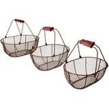Esschert Design Set of 3 Oval Wire Baskets with Wooden Handles - Home Deco London