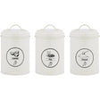 Farmhouse Vintage Design Cream Tea Coffee Sugar Canisters Set of 3, perfect for farmhouse kitchen storage.