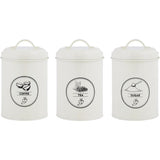 Farmhouse Vintage Design Cream Tea Coffee Sugar Canisters Set of 3, perfect for farmhouse kitchen storage.