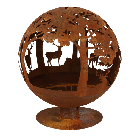 Laser Cut Fire Pit with Rustic Woodland Design - Mild Steel, 56x58x65 cm for Outdoor Gatherings - Home Deco London