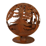 Stylish fire ball laser cut rust woodland placed in a garden setting, highlighting the laser cut fire pit design.