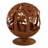 Aerial view of the fire ball laser cut rust woodland showcasing the unique laser cut fire pit pattern.