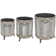 Footed planter round set of 3 ZINC featuring a classic ribbed design and sturdy lion’s paw legs, perfect for displaying flowers, herbs, and small shrubs. Ideal zinc footed planters for garden or balcony decor.