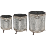 Footed planter round set of 3 ZINC featuring a classic ribbed design and sturdy lion’s paw legs, perfect for displaying flowers, herbs, and small shrubs. Ideal zinc footed planters for garden or balcony decor.