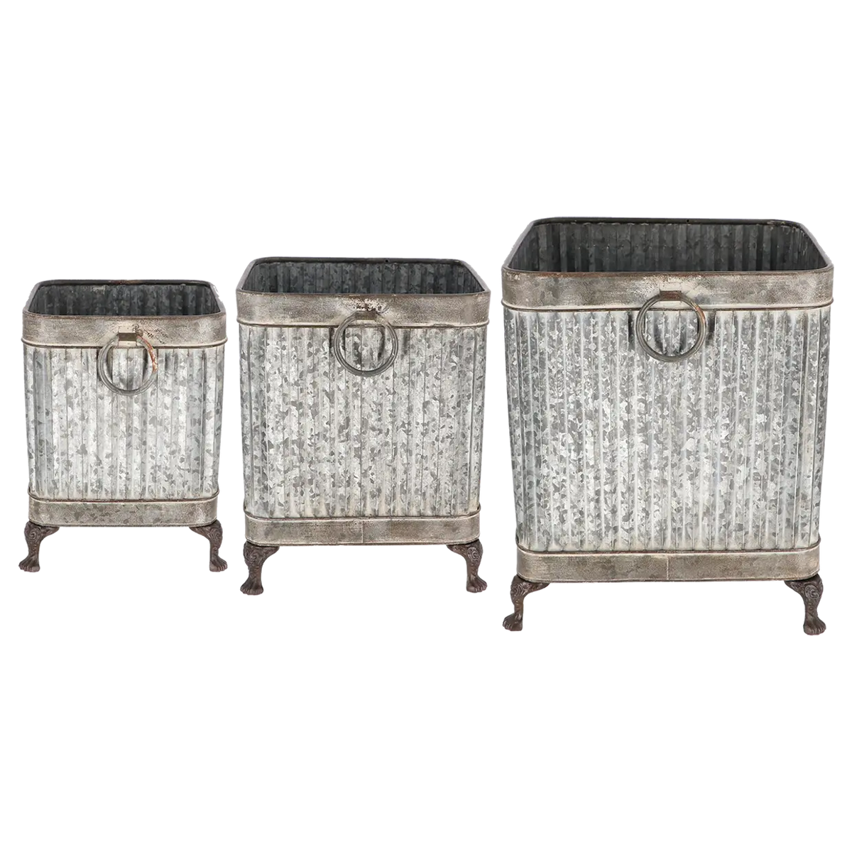 Footed planter square set of 3 zinc - outdoor garden planters perfect for flowers and herbs in any outdoor space.
