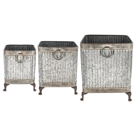 Footed planter square set of 3 zinc - outdoor garden planters perfect for flowers and herbs in any outdoor space.