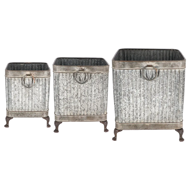 Footed planter square set of 3 zinc - outdoor garden planters perfect for flowers and herbs in any outdoor space.