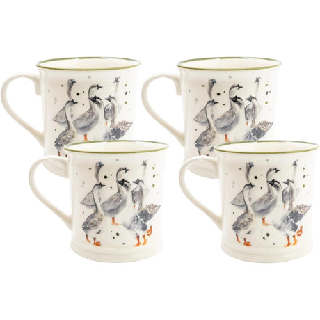 Country Kitchen Geese Ceramic Tankard Mug Set of 4 - Home Deco London