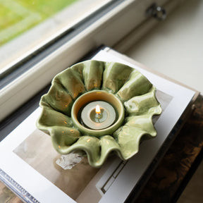 Flower Shaped Tealight Holder - Green, a charming floral design, perfect for creating a soothing atmosphere. Ideal flower tealight holder for candles.