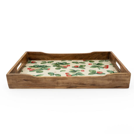 Mango Wood Tray with Vibrant Strawberries Motif - Home Deco London