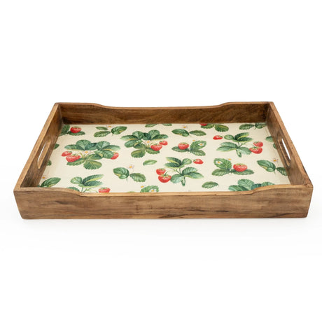 Mango Wood Tray with Vibrant Strawberries Motif - Home Deco London