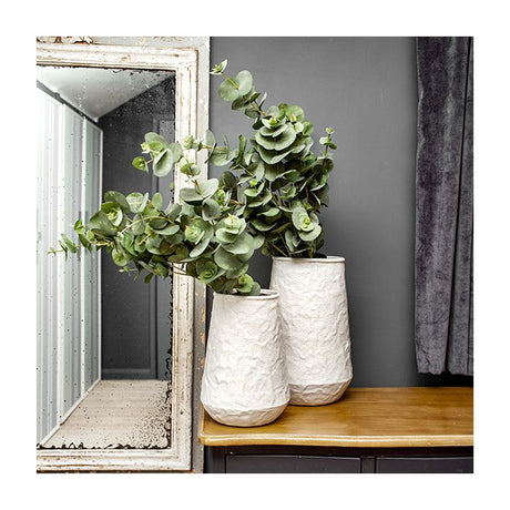 Handmade 34.5cm Cream Conical Vase with Textured Design for Flowers - Home Deco London